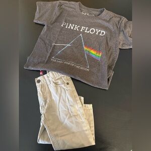 Quiksilver Boy’s 2T Tan Pants and Pink Floyd Gray Rainbow Design Shirt Bundle